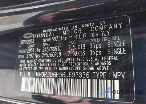 2024 Hyundai Palisade Sel из США, поврежденный, VIN KM8R2DGE5RU693336